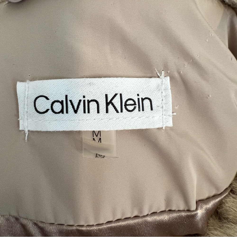 Calvin Klein Quilted Faux Fur Collar Puffer Vest- Beige M - Picture 7 of 10